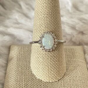 Sterling Silver Oval White Opal CZ Ring Size 10